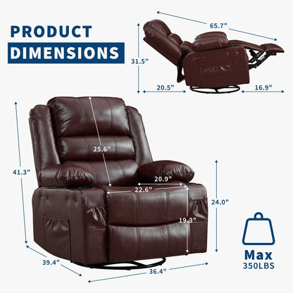 Rocking Recliner Chair for Adults PU Leather Wide Upholstered Glider Recliner with Cup Holder Deep Seat Single Sofa Rocker Chair for Nursery Living Room