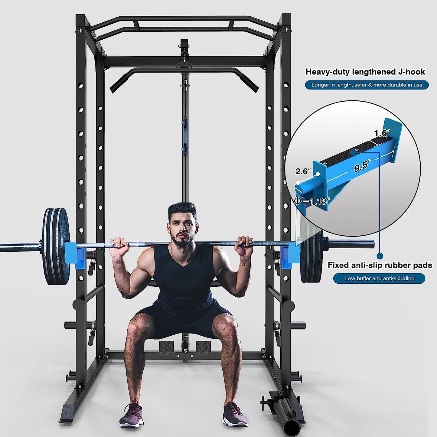 ULTRA FUEGO Power Cage, Multi-Functional Power Rack with J-Hooks, Dip Handles, Landmine Attachment and Optional Cable Pulley System for Home Gym