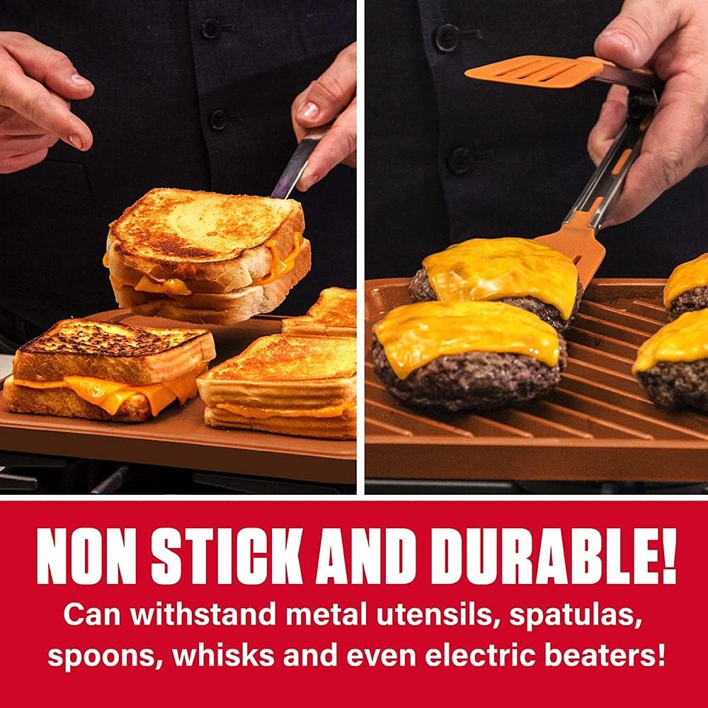 Gotham Steel XL Nonstick 2 in 1 Griddle Pan & Grill Pan, Reversible Copper Griddle for Stovetop & Outdoor Use