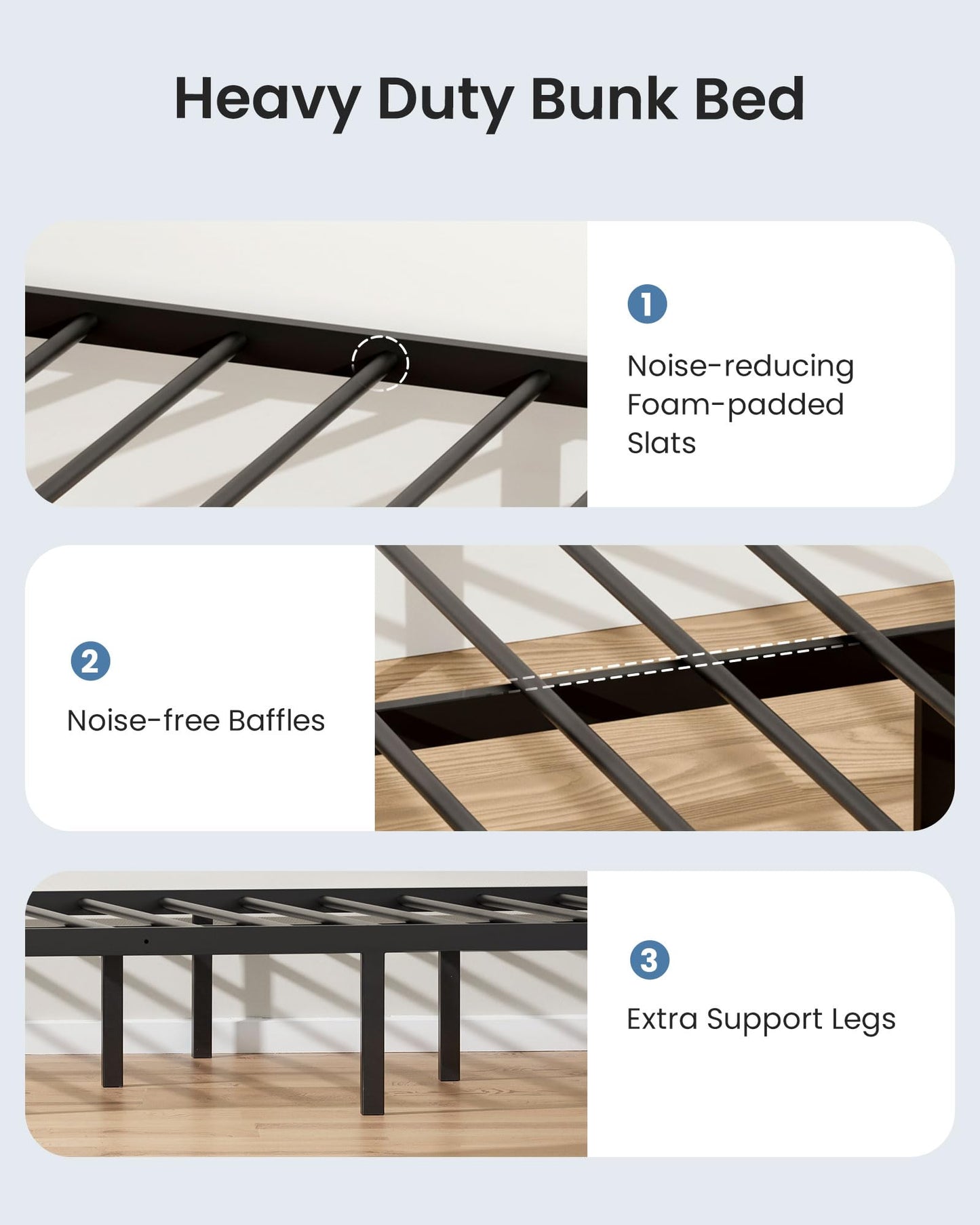 Mixcous Queen Over Queen Bunk Bed, Heavy Duty Metal Queen Bunk Bed Frame with Full-Length Guardrails & EVA Anti-Slip Ladder for Adults, Noise-Free, No Box Spring Needed, Black