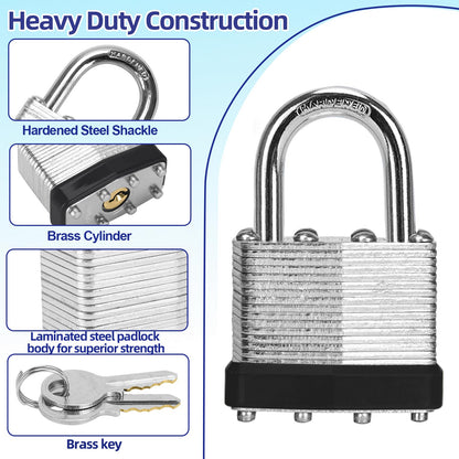 Padlocks with Same Key, LQYN 100 Pcs Laminated Keyed Padlock (1-9/16", 40mm), Keyed Alike Locks, Normal Shackle, for Storage Locker, Hasp Latch, Toolbox, Sheds