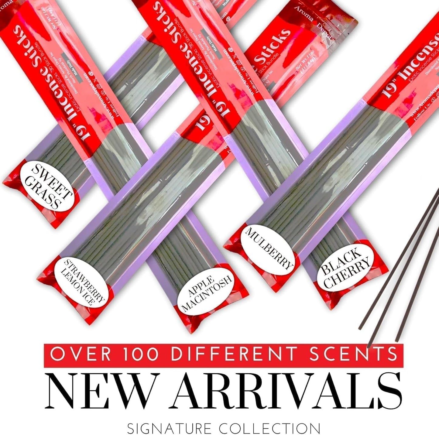 Aroma Depot 19'' Pink Sugar Incense Sticks, Approx 27 to 30 Sticks Per Bundle, Each Burns 3 to 4 Hours