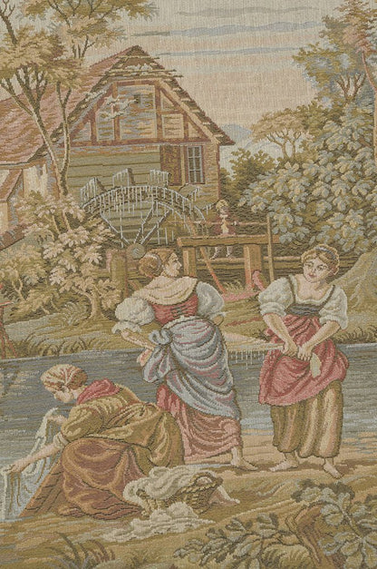 C Charlotte Home Furnishings Inc Washing Day at the Mill Horizontal Italian Tapestry Wall Hanging - Large: 65.00' x 45.00' Cotton/Viscose/Polyester/By Francois Boucher
