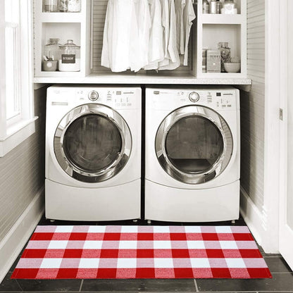 USTIDE Cotton Buffalo Plaid Rug, Red & White Check, 23.6"X51", Hand-Woven Indoor/Outdoor Washable Carpet