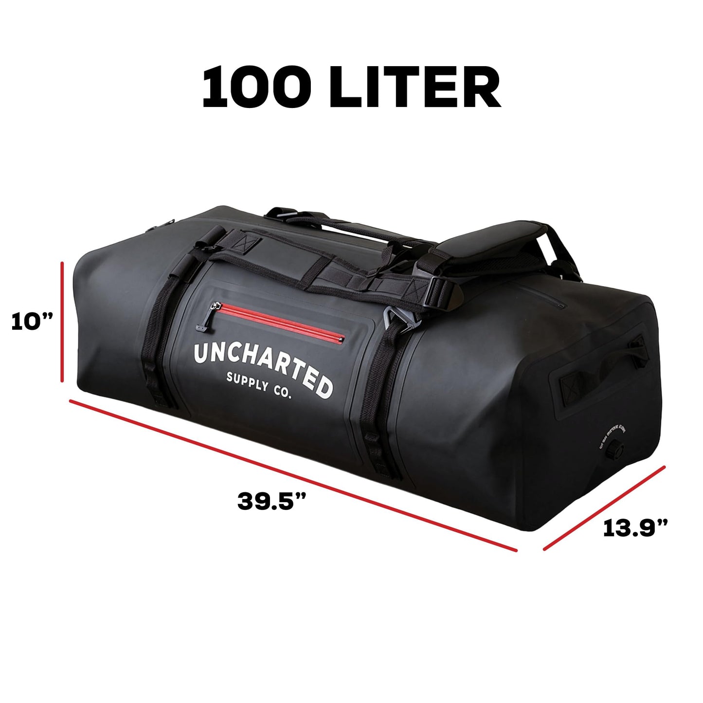 Uncharted Supply Co. The Vault Waterproof Duffel Bag - Airtight bag with Backpack Straps, Carry-On Size, Perfect for travel, boating, camping, recreation. (Black, 100L)