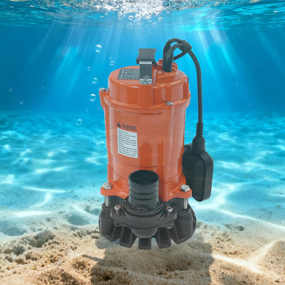 Submersible Trash Pump 1HP, 5019 GPH Electric Sewage Pump with IP68 Waterproof, 59ft Max Head for Basement, Sump, Flood, Sludge & Garden Irrigation (Orange, 1HP)
