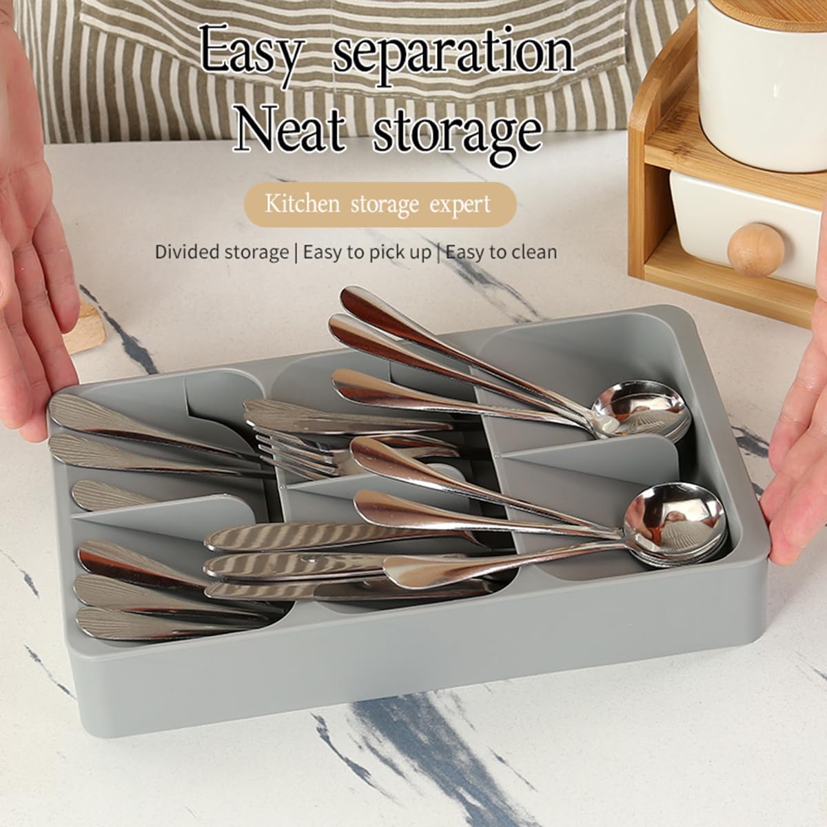 6 Slots Silverware Cutlery Drawer Organizer, Kitchen Utensil Tray for Flatware, Spoon and Knives Storage, Neat &