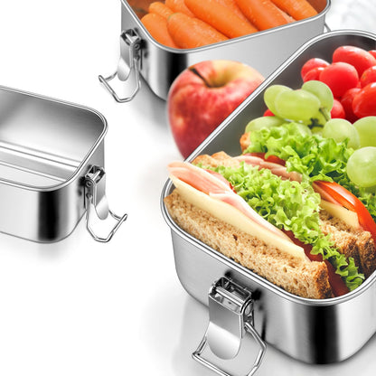 Leonyo 18/10 Stainless Steel Bento Box 28oz, 850ml Metal Lunch Box with Removable Divider, 3 Compartments Stainless Steel Food Snack Lunch Containers for Woman Man, Leak-Proof, Dishwasher Safe