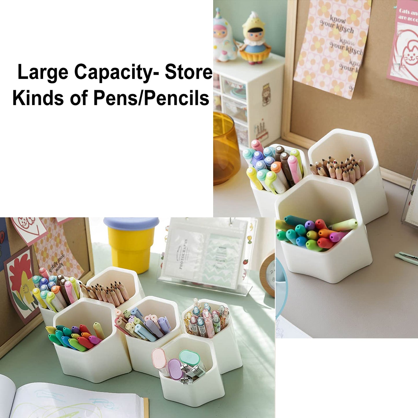 BTSKY Hexagonal Creative Pen Holder, Pen Container, Brush Pot, Combination Desktop Storage Organizer, Creative Hanging Planter Holder Multifunctional Wall-Mounted(White)