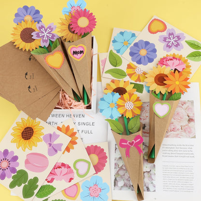 Nlicrst 24 Pcs Flower Bouquet Craft Kit- Make Your Own Flower Bouquets Paper Crafts for Mom, Home Fun DIY, Appreciation Handmade Gift for Mother's Day, Teacher, Birthday,Thankful (6 Styles)