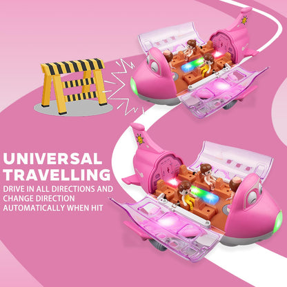victob Pink Airplane for Toddler 1-3-5, Bump and Go Action Toy Airplane with LED Flashing Lights & Sounds, Birthday Gifts for Boys Girls Ages 4-8 Year Olds (Pink)
