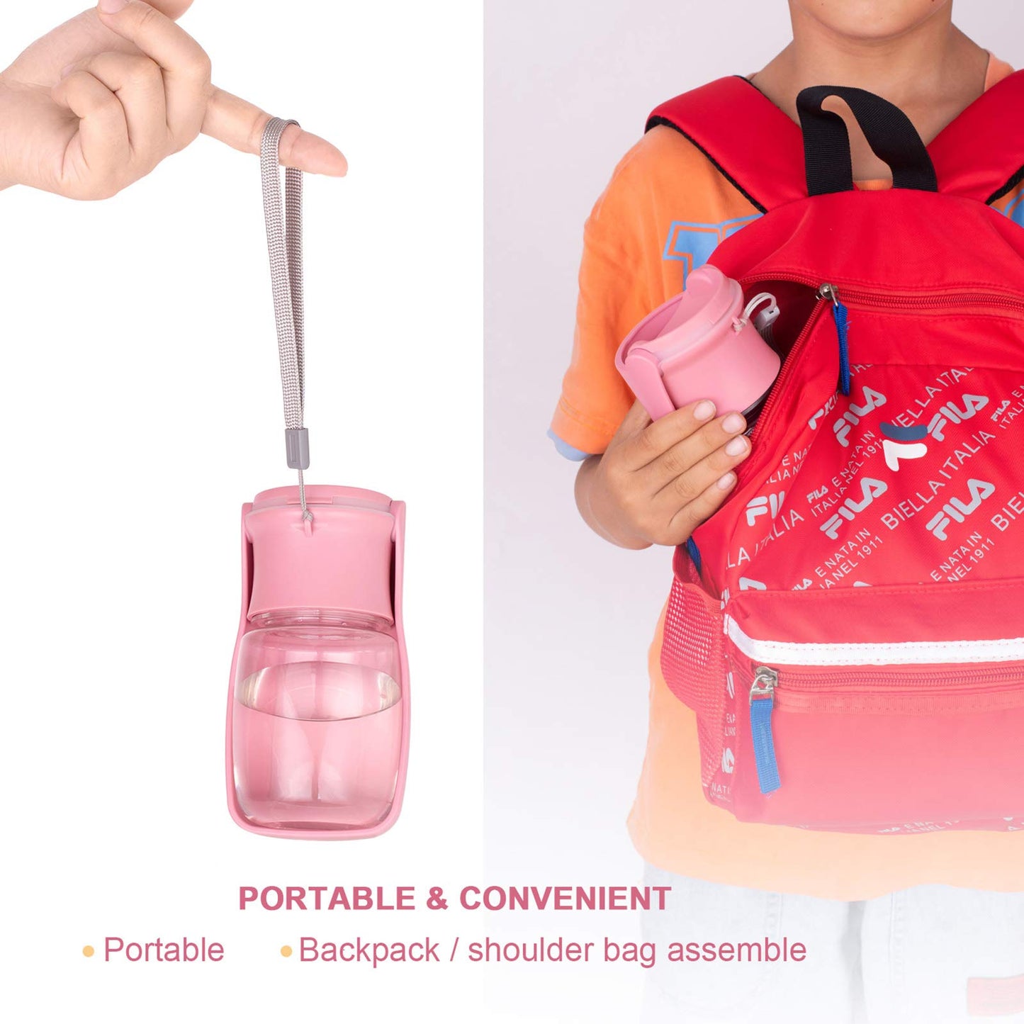AIKIDS Foldable Dog Water Bottle - Portable Dispenser | Leak Proof & Food Grade Plastic Travel | Pet Water Bottle for Dog Cat Outdoor Walking Hiking Travel(Pink, 12oz)