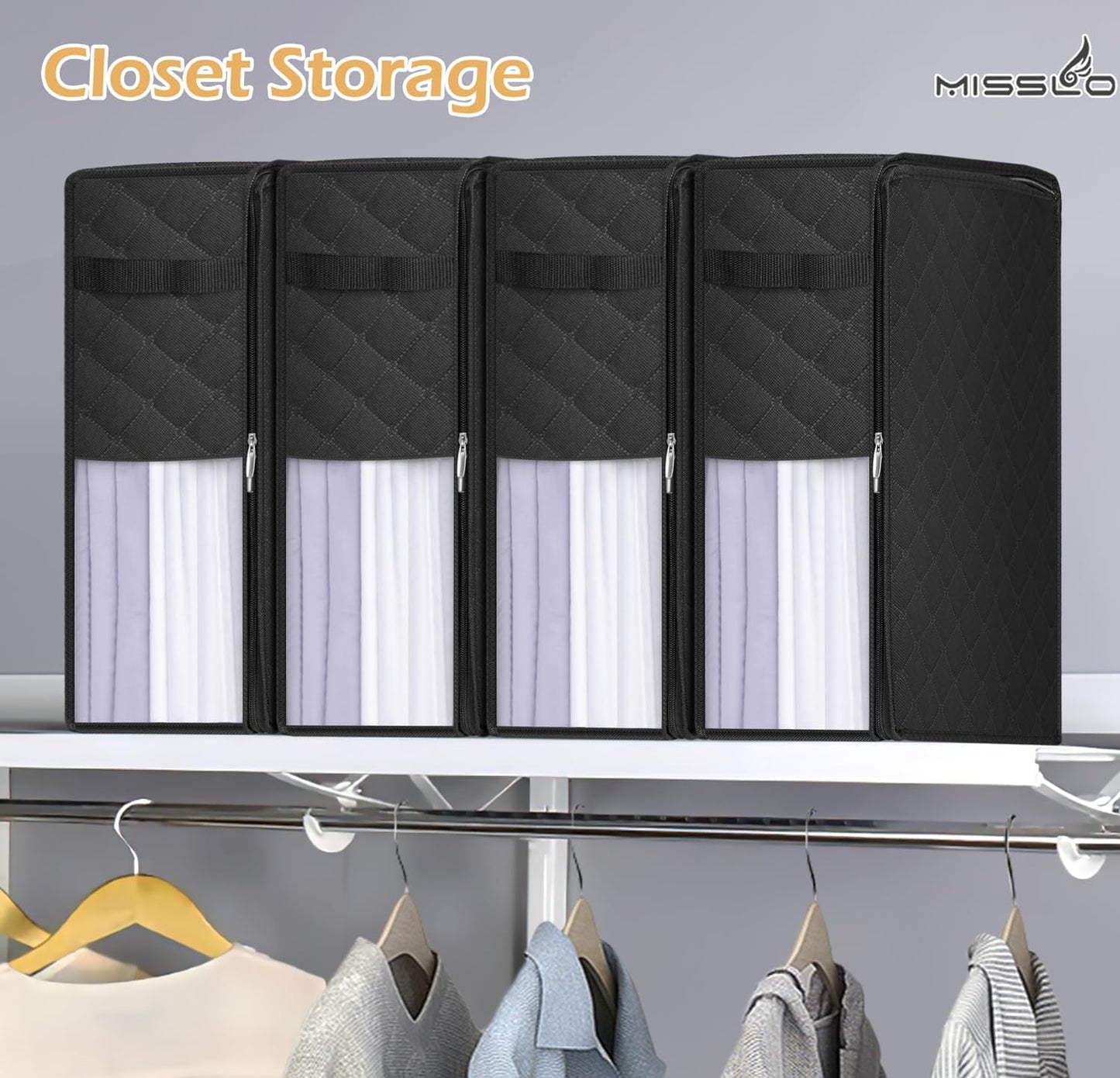 MISSLO 4 Pack Bed Sheet Organizers and Storage for Queen/King Size Sheets, Pillow Cases, Towels, Clothes with Clear