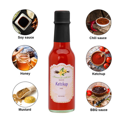 Brajttt 35pcs 5oz Glass Hot Sauce Bottles with Black Cap, Ideal for Hot Sauces, Oils, Vinegar, Wine & More, 147.8675ml Capacity, Dishwasher Safe