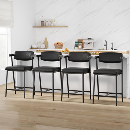 IDEALHOUSE Counter Height Bar Stools Set of 8, 26" Metal Barstools Set with Armrest & Footrest, Bar Chairs with Long Back &Thickened Wide Soft Seat for Kitchen Island, Counter Height Bar, Rustic Black
