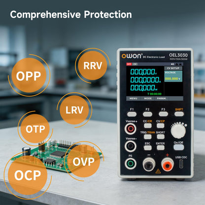 OWON Programmable DC Electronic Load OEL3030, DC 300V 30A Maximum 300W, USB/RS232, CV CC CR CP 4 Operation Modes, 5kHz Dynamic, Lab Bench Power Tester with 2.8” TFT Color LCD Display