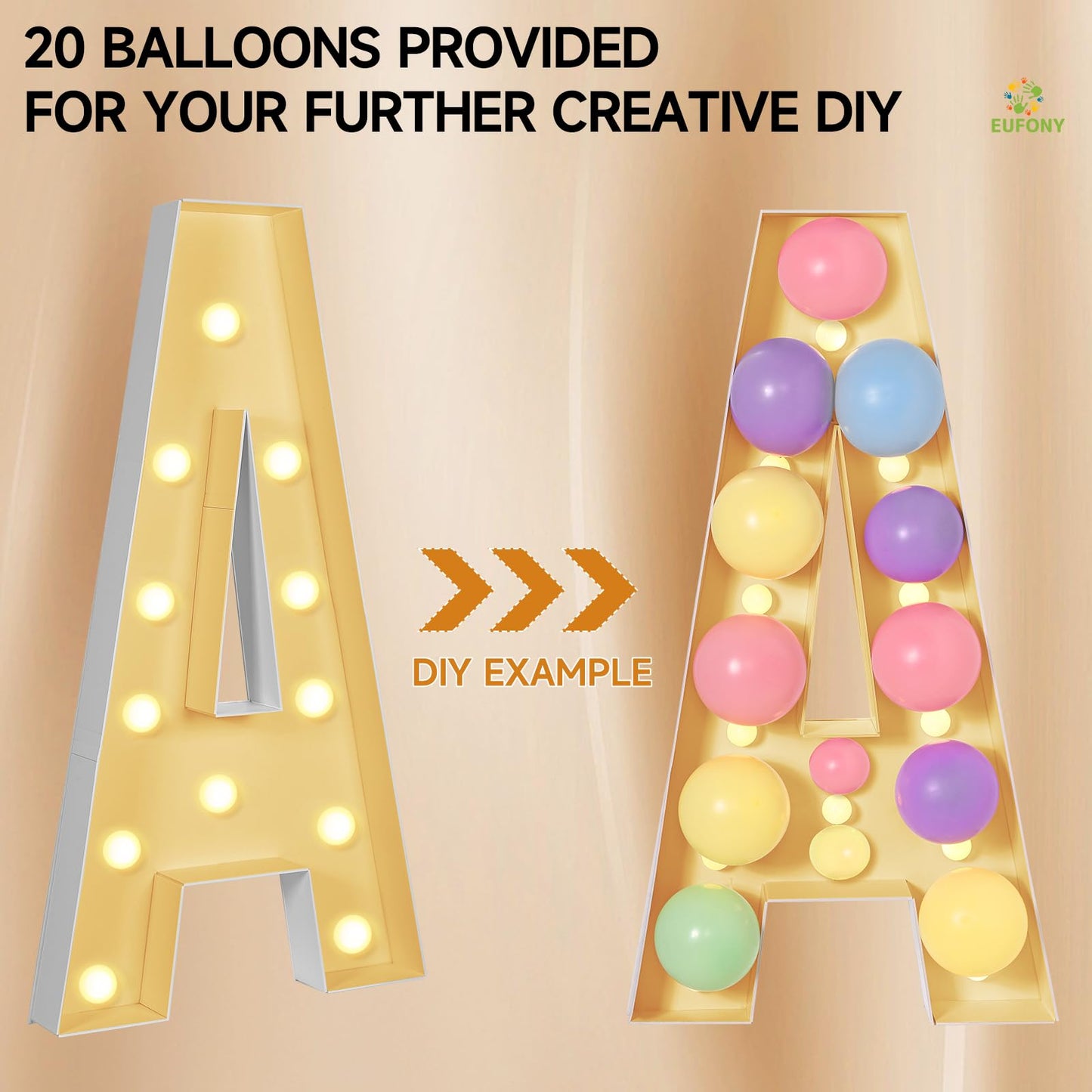 eufony Marquee Letters 4 Feet Tall, 4 FT Marquee Light Up Letters, Giant Light Up Letters 4FT for Birthday Party Baby Shower Gender Reveal Graduation Decorations, Letter N with LED Lights DIY Kit