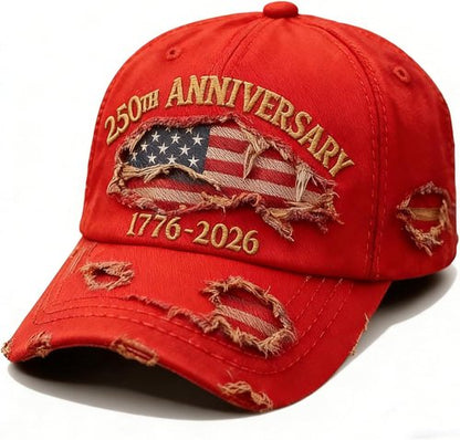 250 Anniversary USA Hat - Ripped Denim Baseball Cap for Men & Women | Celebrate 250 Years
