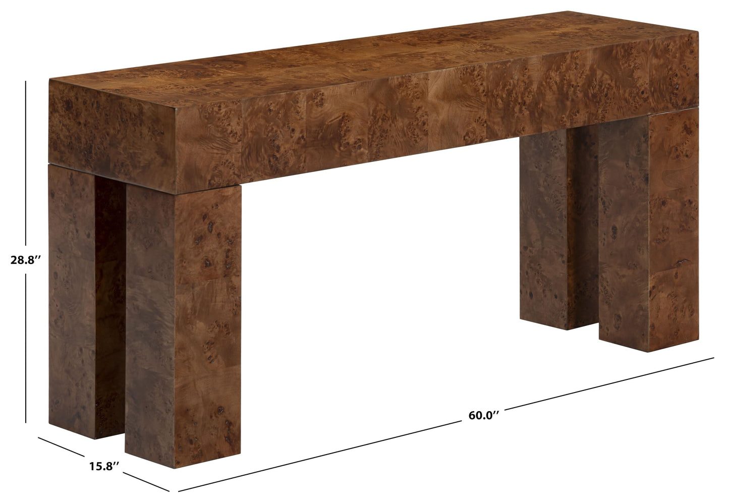SAFAVIEH Couture Collection – Betharose Walnut Burl Wood Console Table, Modern Entryway & Living Room Accent (SFV2221A)