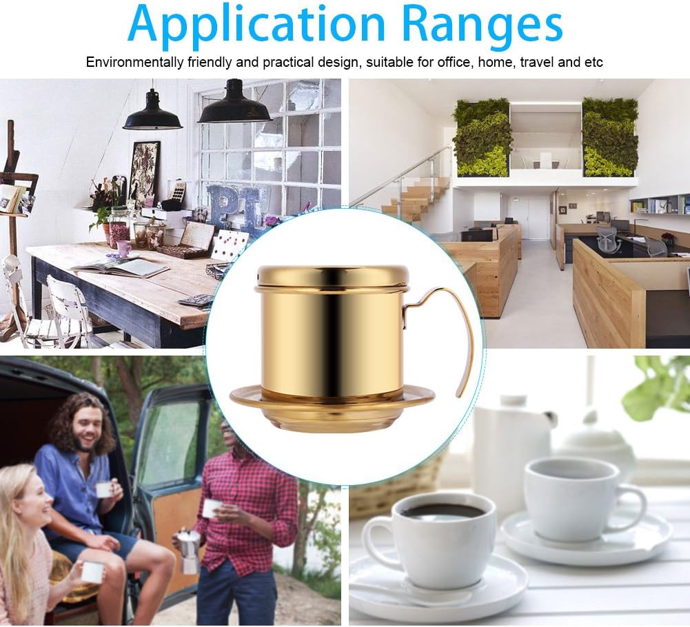 Vietnamese Coffee Filter Maker, Stainless Steel Drip Filter Cup for Home Office Cafe (Gold)