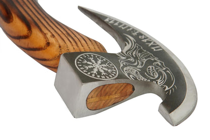 Handmade 8” Pizza Cutter, 6” Cutting Blade with Carbon Steel, Leather Sheath, Skull Design, Viking Style Pizza Cutter Axe Design. Multi-Purpose Cutter… (Dark Wood Handle)