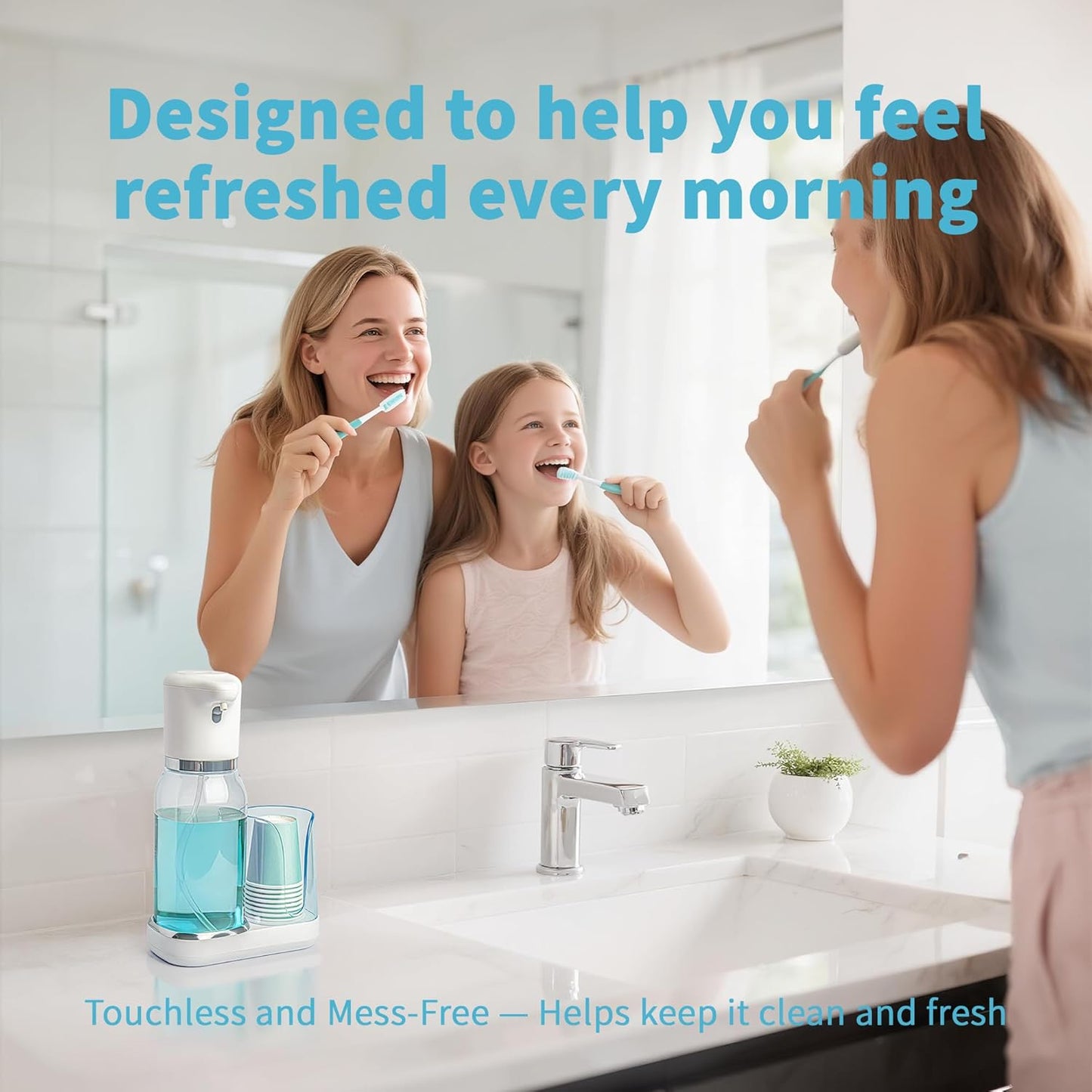 WannSenn Set, 25oz Automatic Mouthwash Dispenser for Bathroom Smart Electric Mouthwash Dispenser with Cup Holder