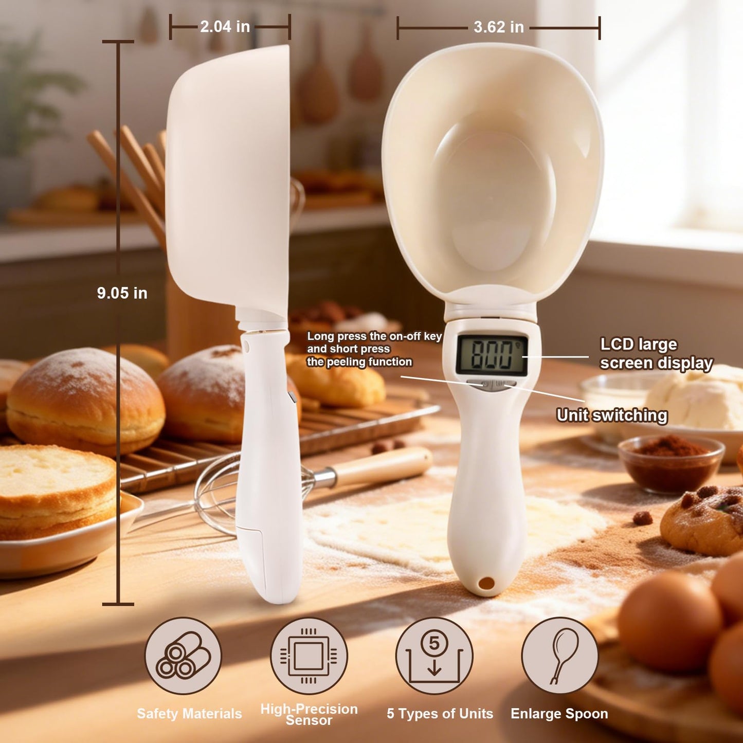 Handheld Electronic Measuring Spoon, Digital Measuring Spoon with Unit Conversion Function 800g/0.1g High Precision, LED Display, 2026 New Food Scale Scoop for Weighing Baking Cooking
