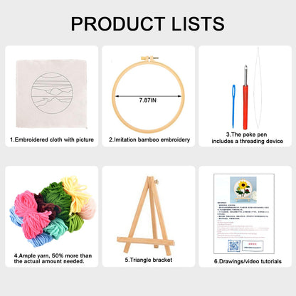 PYHIRRY Punch Needle Kits Adults Beginner Sunflower-with Tool, Hoop, Yarn, Fabric & Video Tutorials -Complete Punch Needle kit for Home Decor Craft for Wall Art & Gifts