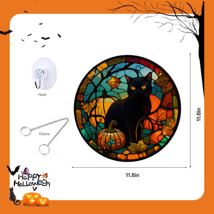 Halloween Decor, Black Cat Halloween Wreath Acrylic Window Hanging Decorations for Door Garden Bathroom Gifts Indoor Outdoor (Black cat)