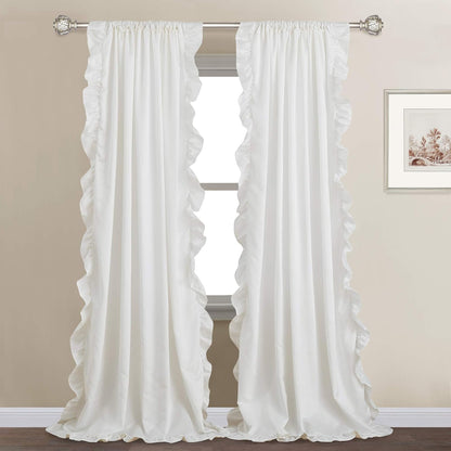W52 L90, 2 StangH White Ruffle Curtains for Living Room, Luxurious Sheer Light Filtering Panels, Perfect for Holiday