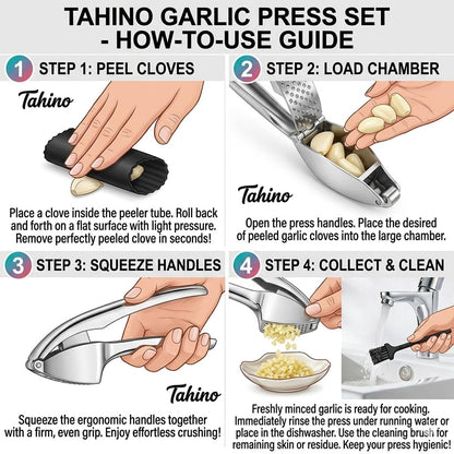 TAHINO Stainless Steel Garlic Press – Heavy Duty Manual Garlic Crusher & Mincer, Ergonomic Handheld Garlic Press Tool for Kitchen, Easy Squeeze & Durable Garlic Crusher