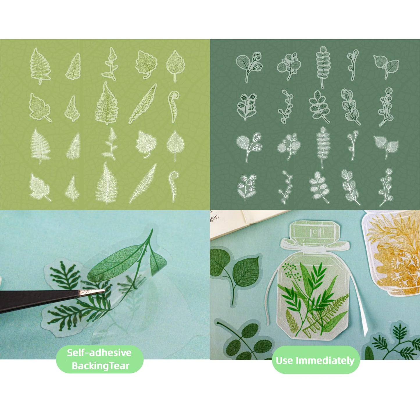120 Pcs Realistic Skeleton Leaf Stickers, 6 Packs Aesthetic Leaf Vein PET Decals for Scrapbooking, Transparent Botanical Ephemera for Junk Journaling, Resin Art & DIY Crafts
