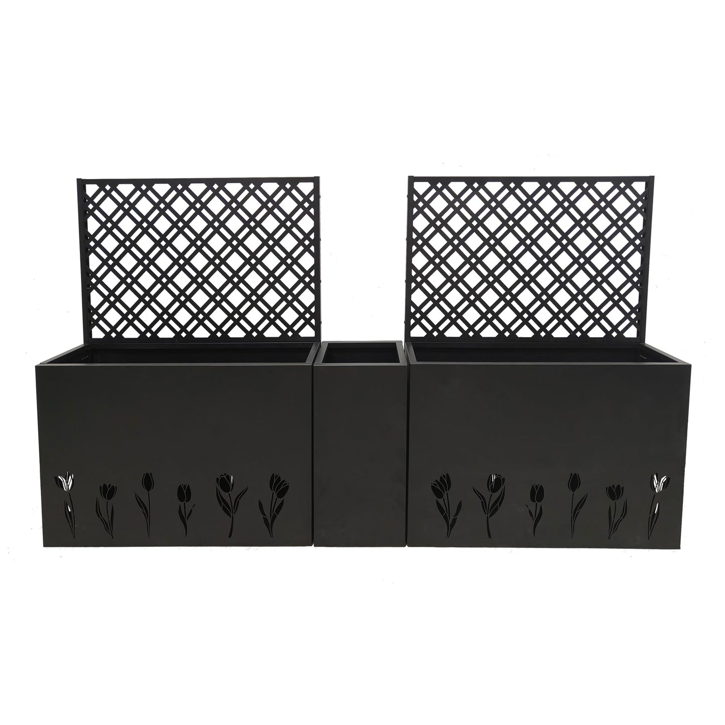 Sailret 3-Piece Metal Planter Box with Trellis, Raised Garden Bed Set with 2 Large & 1 Small Planters, Outdoor Privacy Planter for Patio Garden, Black
