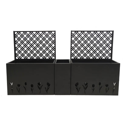 Pasirou 3-Piece Metal Planter Box wtih Trellis- Raised Garden Bed Set of 3 for Outdoor Indoor Use, Rust-Resistant Planter Box with Drainage Holes