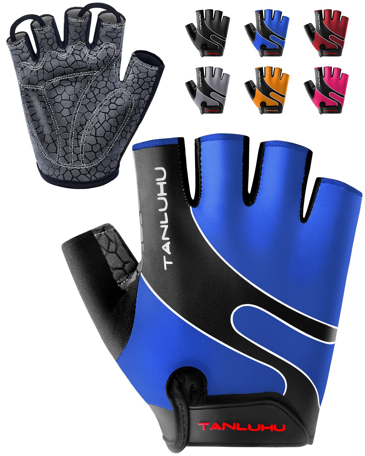 Tanluhu Cycling Gloves - Mountain Bike Half Finger Road Riding Gloves, Breathable, Shock-Absorbing, for Men and Women