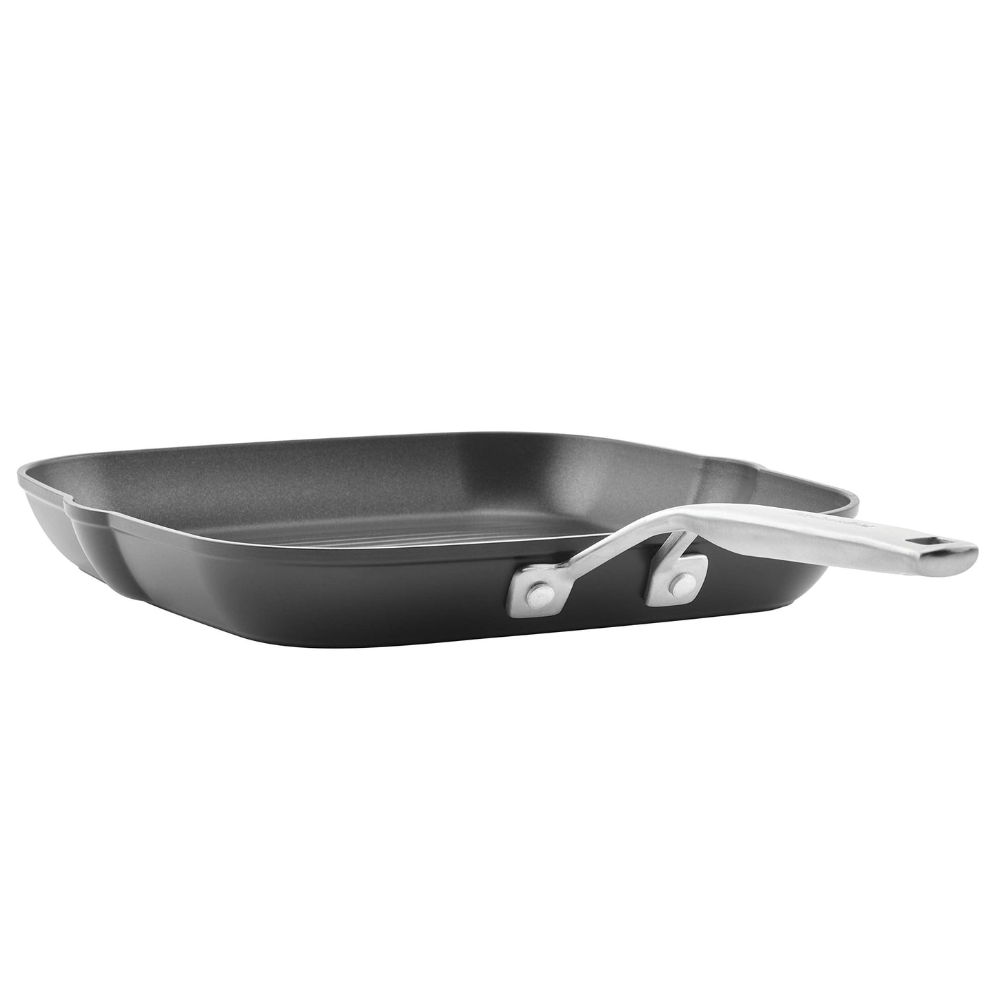 KitchenAid Hard Anodized Induction Nonstick Square Grill Pan/Griddle with Pouring Spouts, 11.25 Inch, Matte Black