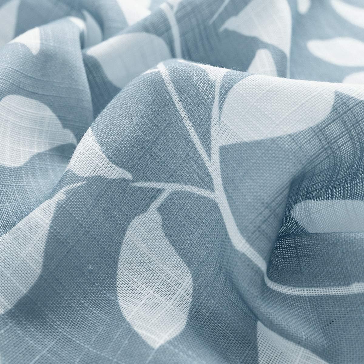 Treatmentex Blue Kitchen Tier Curtains, 24" Short White Leaf Print Café Curtains, 2 Panels