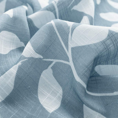Treatmentex Blue Kitchen Tier Curtains, 24" Short White Leaf Print Café Curtains, 2 Panels