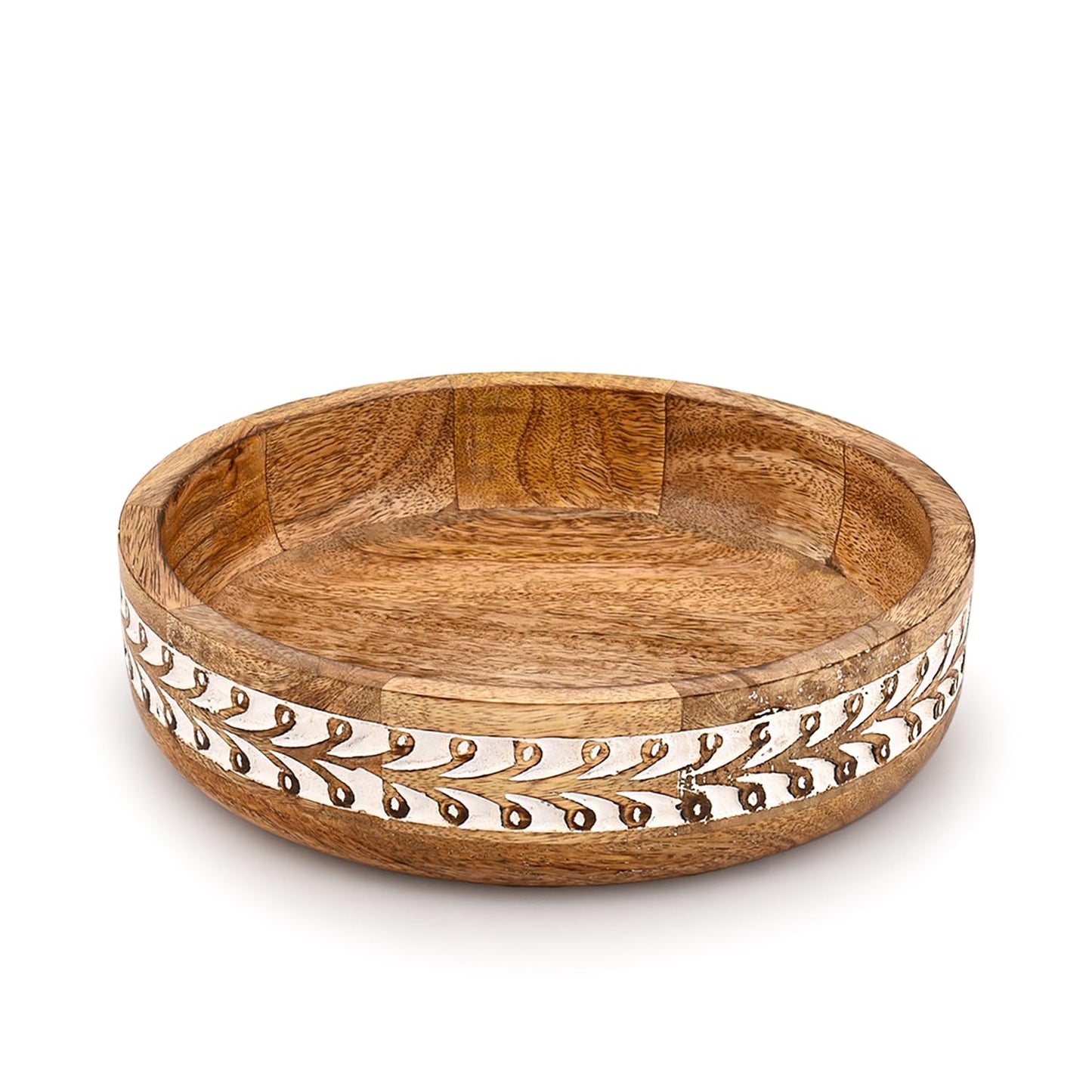 Kaizen Casa Fruit Bowl Mango Wood Rustic Fruit Bowls for Farmhouse Décor, Fruit Bowl for Kitchen Counter (10" x 10" x 2.5")
