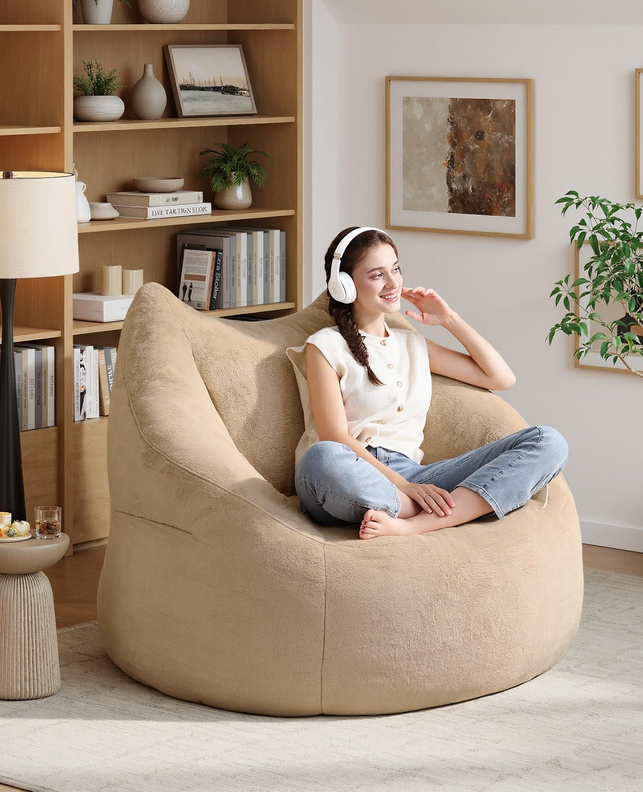 Relefree 70.9" Oversized Bean Bag Chairs for Adults,Loveseat Sofa,Plush Modern Boneless Loveseat,Bean Bag Couch for Reading,Mini Small Couches for Living Room, Office,Bedroom,Apartment,Latte Brown