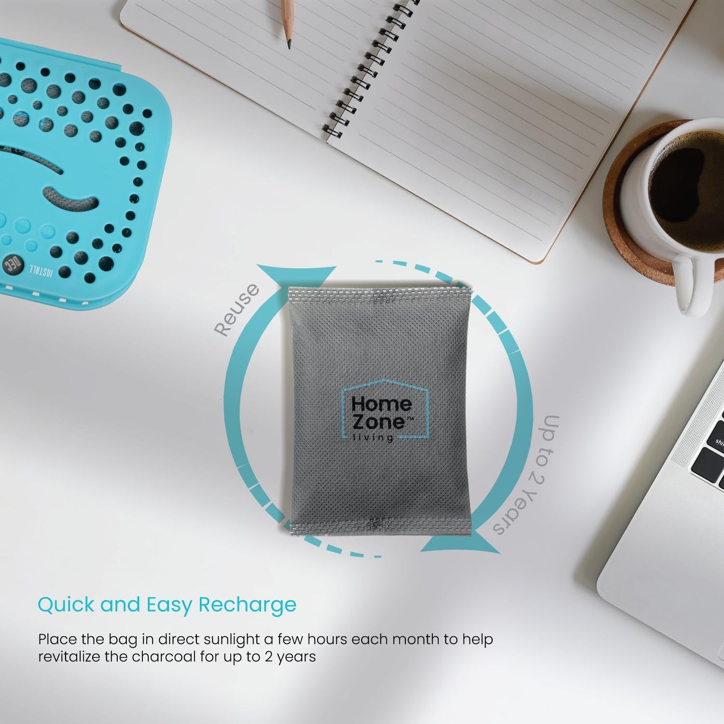 Home Zone Living CleanAura Deodorizing Filter Kit with Charcoal Filter Bag and Magnetic Sticker to Eliminate Odor