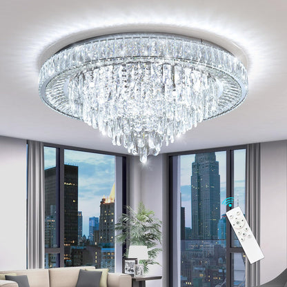 dolria Modern Chandeliers for Living Room Crystal Ceiling Light Fixture LED Dimmable Lamp with Remote Pendant Lighting Flush Mount Ceiling Lighting for Dining Room Bedrooms