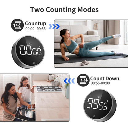 VOCOO Digital Kitchen Timer - Magnetic Countdown Countup Timer with Large LED Display Volume Adjustable, Easy for Cooking and for Seniors and Kids to Use (Space Grey)