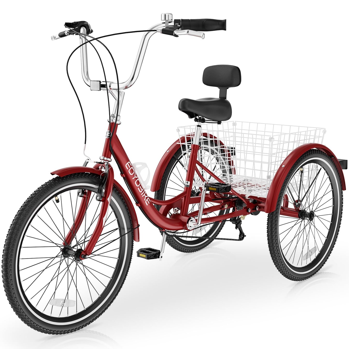 Slsy Adult Tricycle 7 Speed, 20/24/26 Inch Step-Through 3 Wheel Bike for Adults with Large Shopping Basket, 350 lb Capacity Adult Trike for Seniors, Women and Men