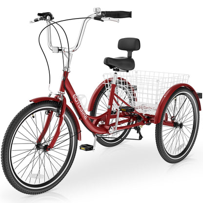 Slsy Adult Tricycle 7 Speed, 20/24/26 Inch Step-Through 3 Wheel Bike for Adults with Large Shopping Basket, 350 lb Capacity Adult Trike for Seniors, Women and Men