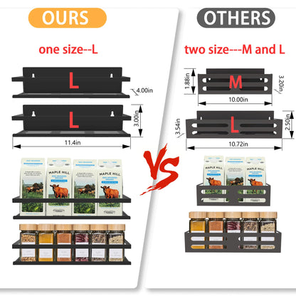 SMRCAD Magnetic Spice Rack for Refrigerator, 4pack Magnetic Shelf for Fridge Space Saving Seasoning Organizer for Any Metal Surface No Drilling Needed (BLACK -cut out, 4pack)