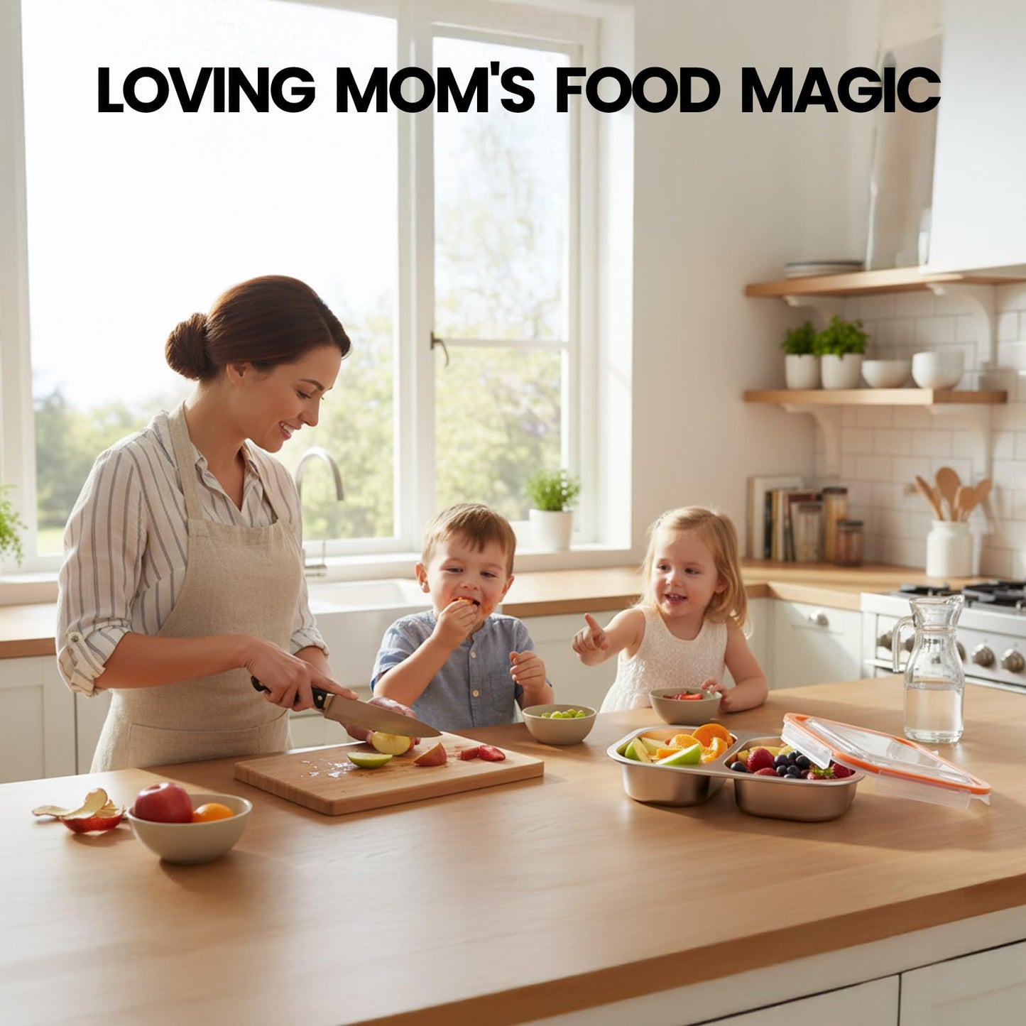 CODIEKEY Snackle Box Container,Dishwasher,Reusable Snack Containers With Lids,2 Compartment Stainless Steel Snack Containers,Fruits, Snacks,Nuts,Salad,travel,800ML,White&Orange,2 Pack