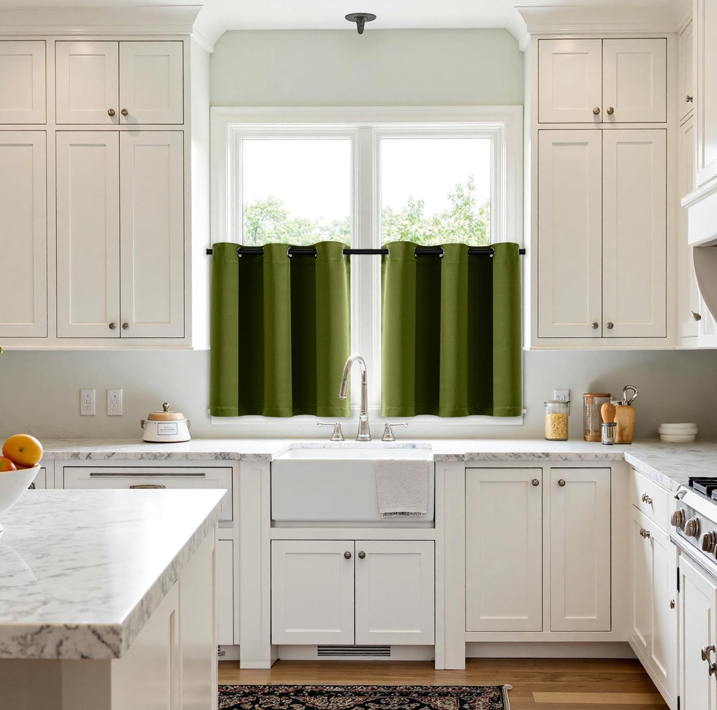 MIULEE Short Curtains - Light Olive Green Blackout Thermal Insulated Drapes | 2 Panels 40"x36" for Kitchen & Bedroom