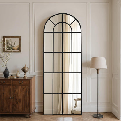 Anpark Arched Windowpane Mirror Full Length 71"x30" Wall Mounted Black Art Pane Farmhouse Decorative Floor Mirror Leaning Hanging Wall Mirror for Bedroom Living Room Entrance