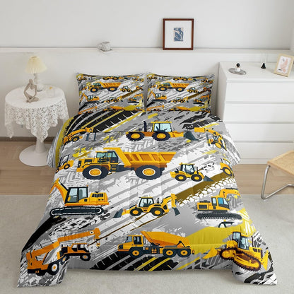 Set Boys Construction Comforter Truck Bedroom Decor for Kids Girls Under Construction Vehicles Down Comforter Nursery